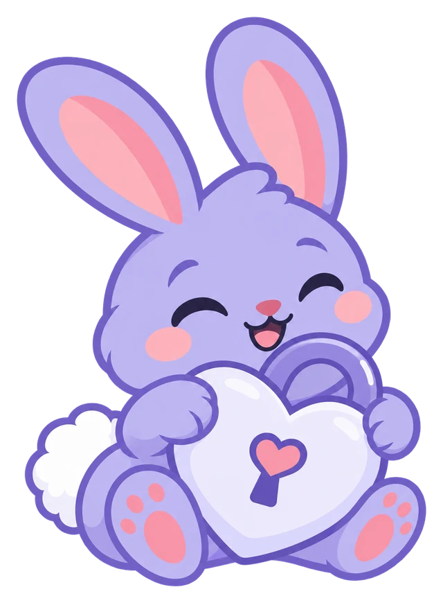 The Prompt Hop bunny hugging a heart-shaped padlock